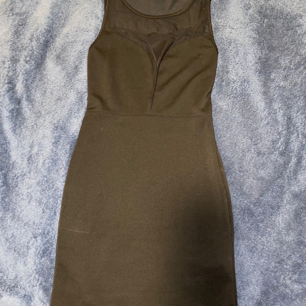Solid and mesh short black dress